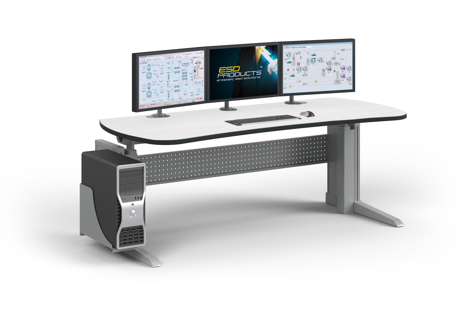 ESD Workstation AES Oscar Electric Height Adjustable VC-E Curved Module 2200 x 900 mm Knurr Vertiv Workstation Electronic Elicon Console - 200.CW.OS.VC-E.22.90